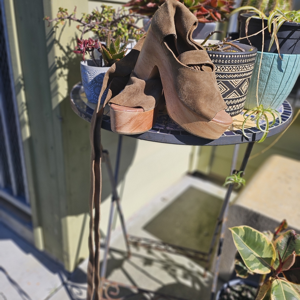 Olive Suede Platform Heels - image 1